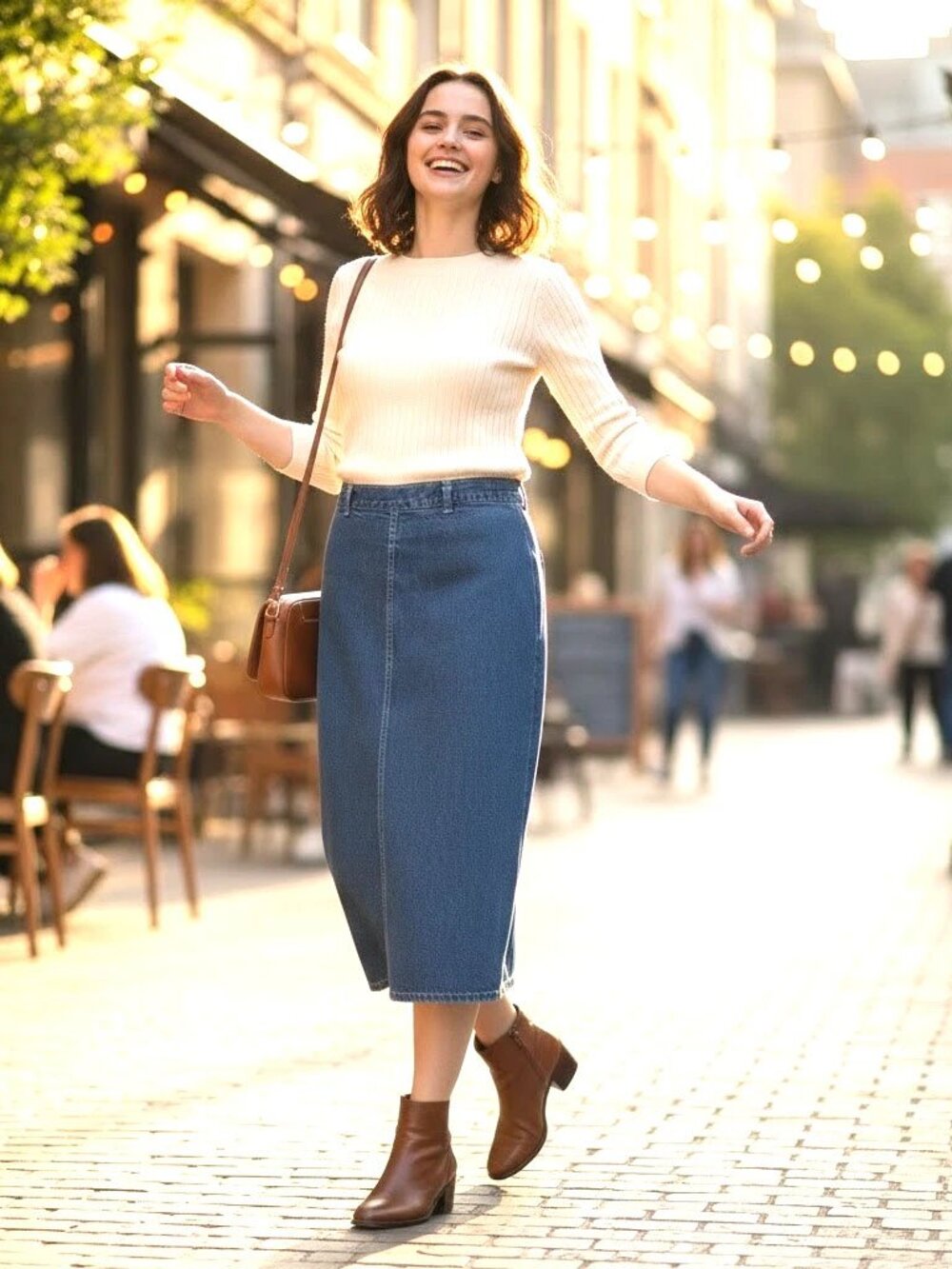 Vintage 70s Blue Denim Cotton Midi Skirt by Time and Place
